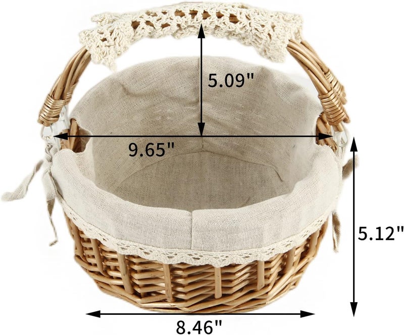 SHCMSADO Wicker Basket with Handles, Woven Willow Storage Basket for Picnic,Decoration,Gift,Wedding (Beige Lace) - Image 4